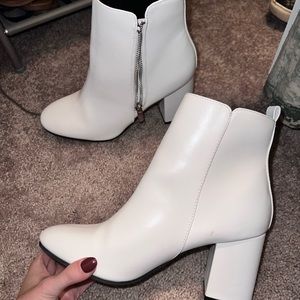 White heeled booties